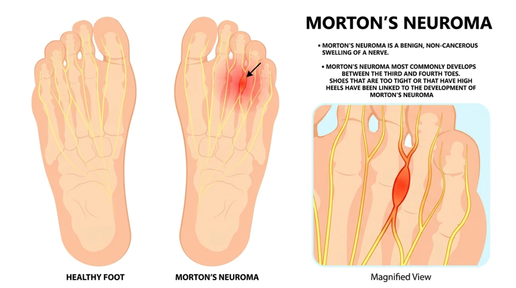 Podiatrist assessing the foot and lower limb to identify factors contributing to Morton's Neuroma