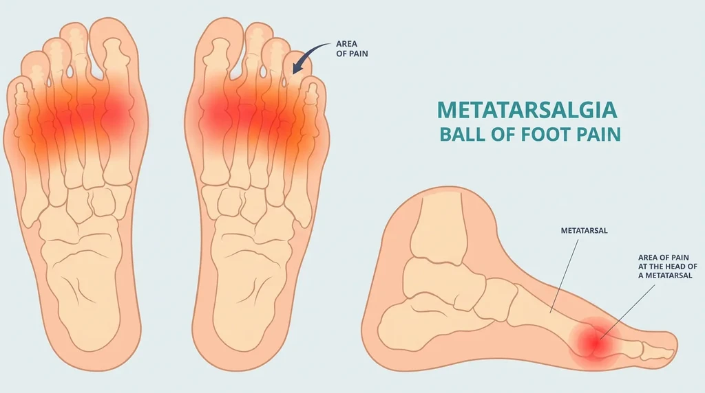 Podiatrist assessing the foot and lower limb to identify factors contributing to Metatarsalgia