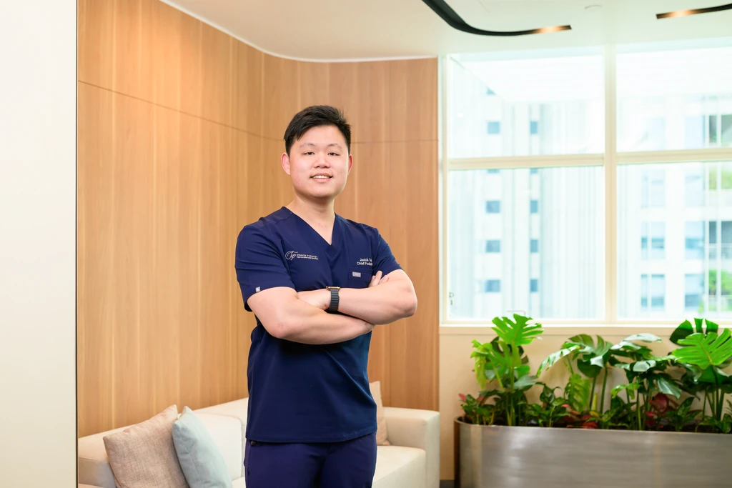 Mr Jackie Tey, Chief Podiatrist at Straits Podiatry, in the clinic waiting lounge.