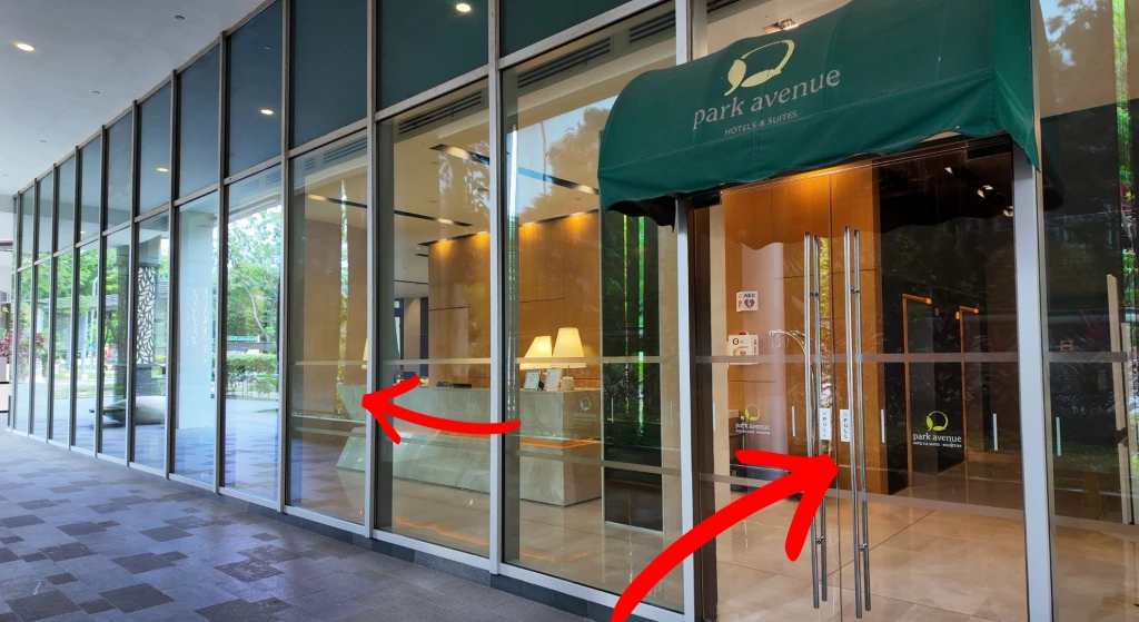 Enter the Park Avenue Rochester hotel lobby entrance and turn left.