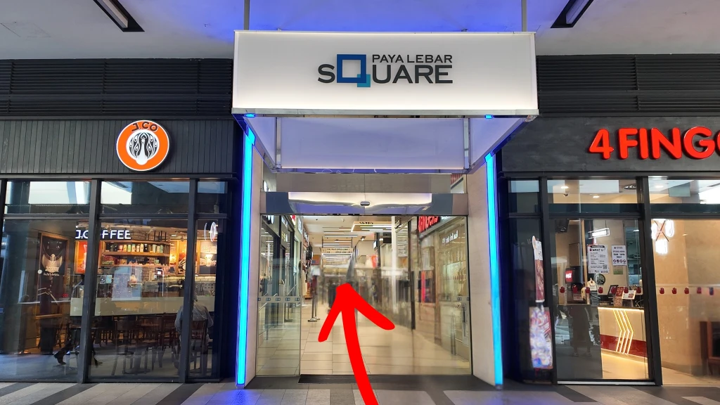 Enter Paya Lebar Square and walk straight into the mall.