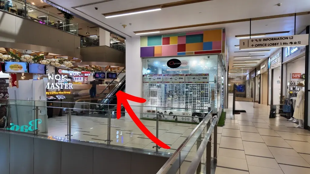 Take the escalator up to Level 2.